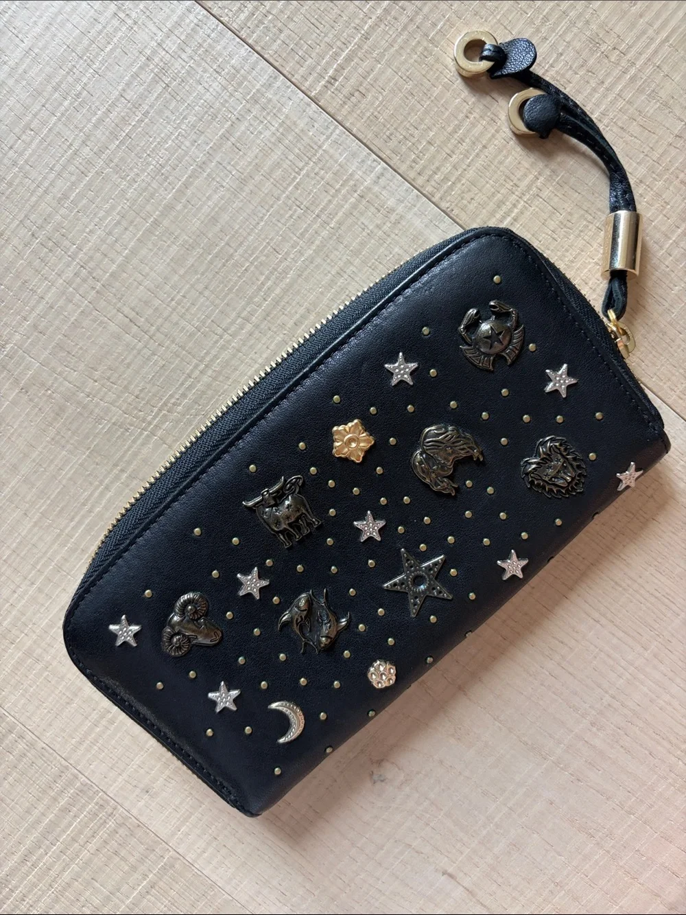 NEW Jimmy Choo Black Zodiac Charm Wallet